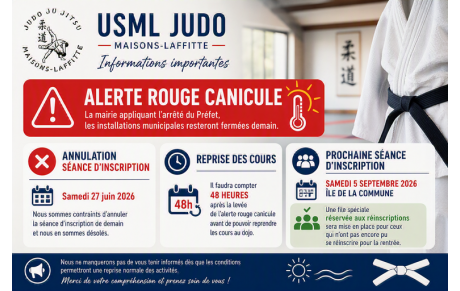 Annulation de la séance d'inscription du samedi 27 juin et informations sur la reprise des cours